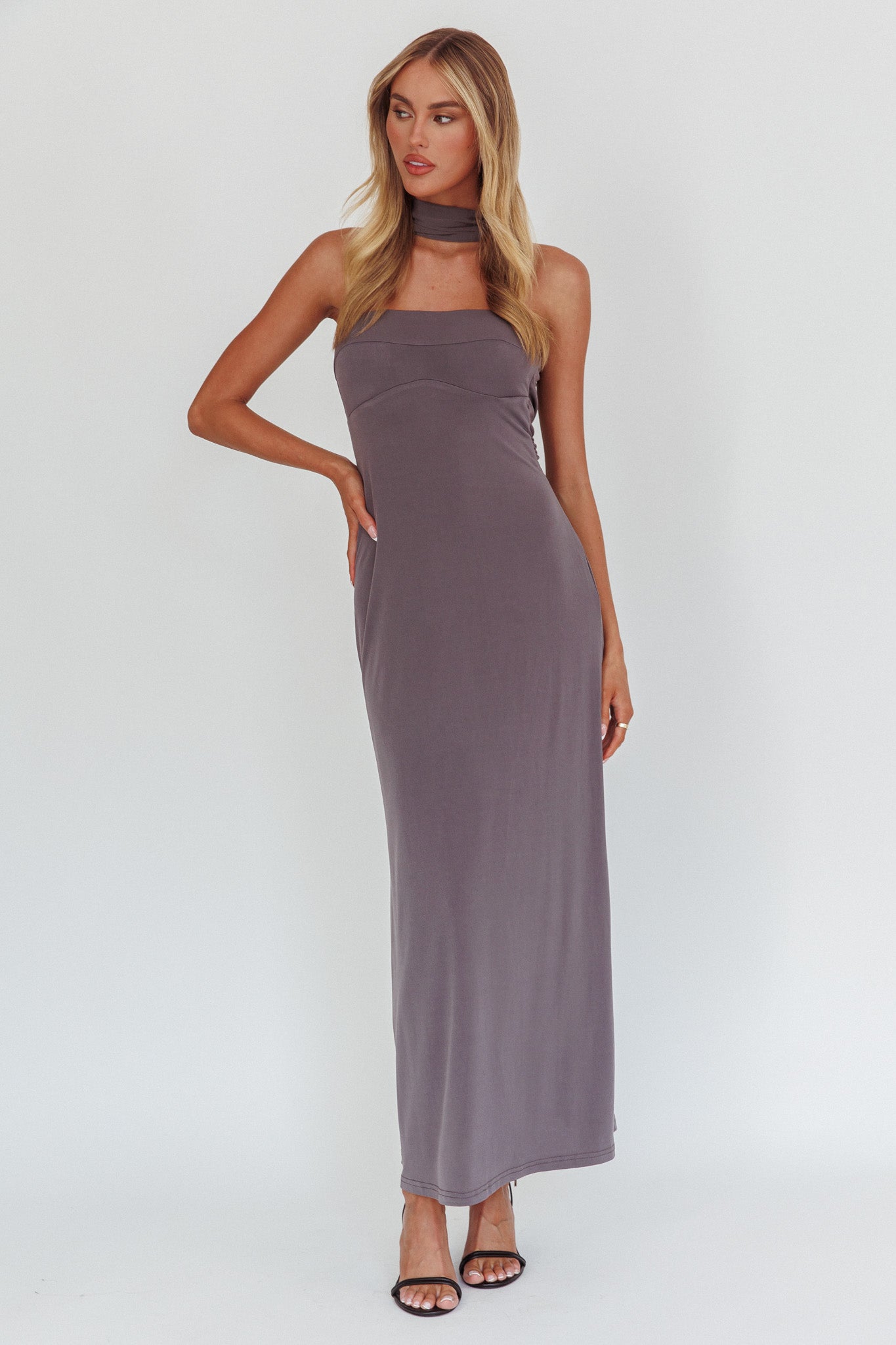 Damsel Reverse Halter Maxi Dress Charcoal | Selfie Leslie