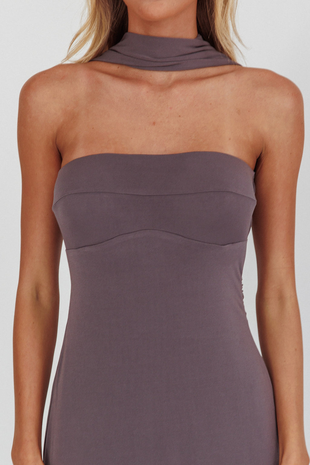 Damsel Reverse Halter Maxi Dress Charcoal by Selfie Leslie