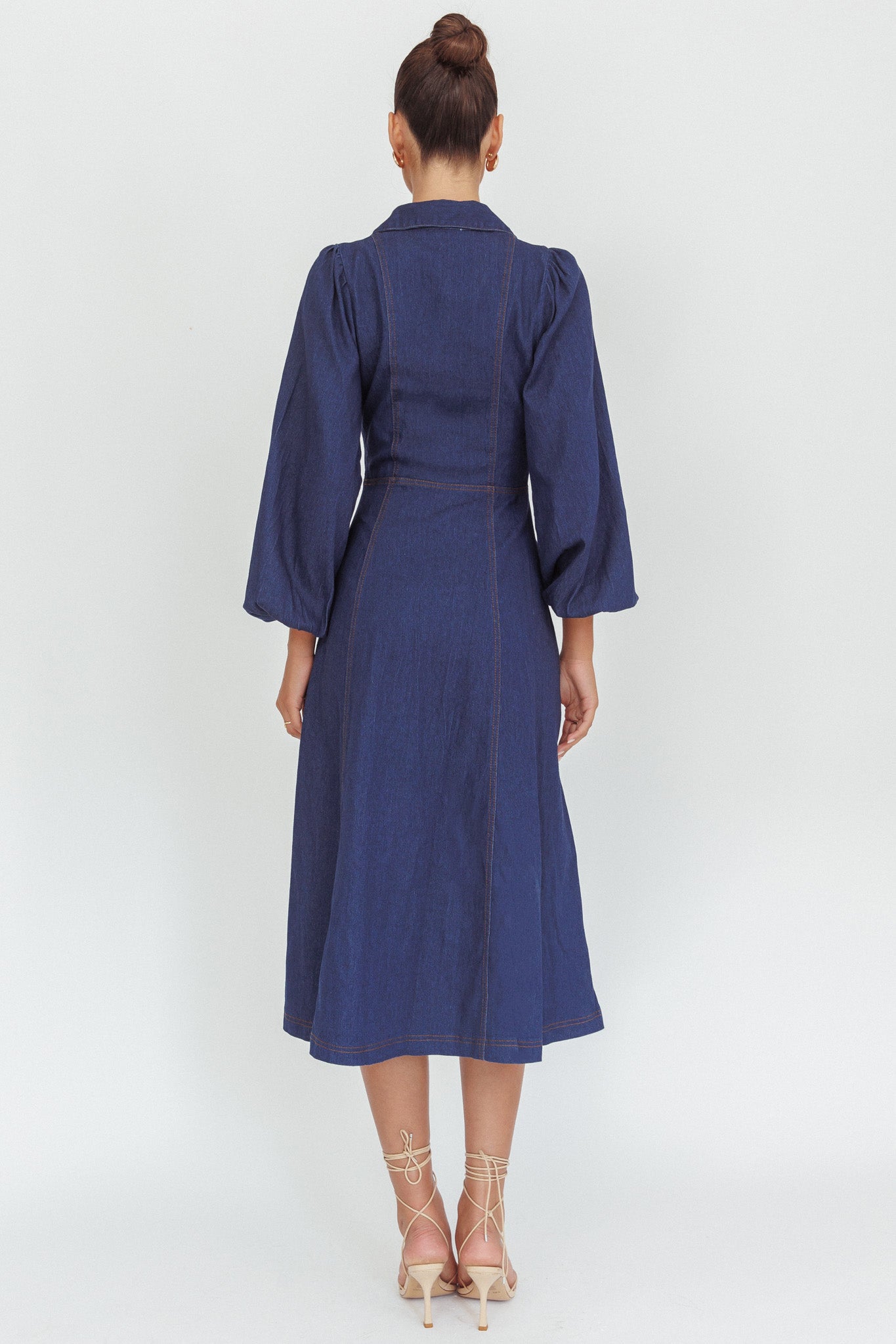 Ania Long Balloon Style Midi Dress Dark Denim by Selfie Leslie