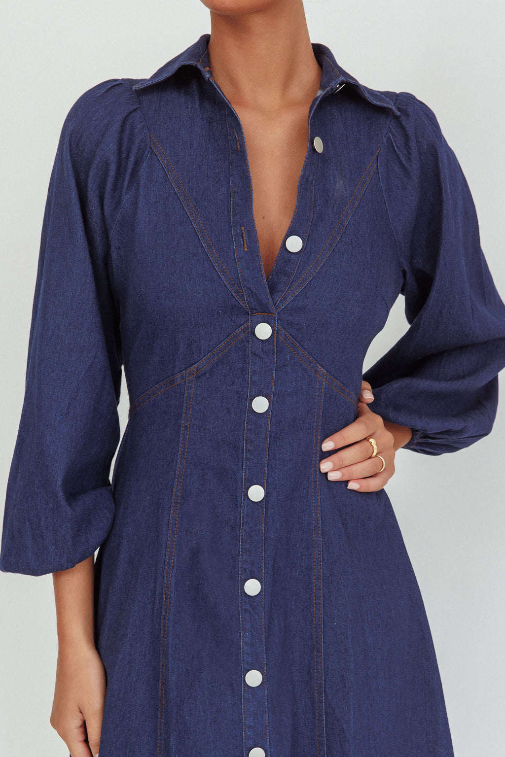 Ania Long Balloon Style Midi Dress Dark Denim by Selfie Leslie
