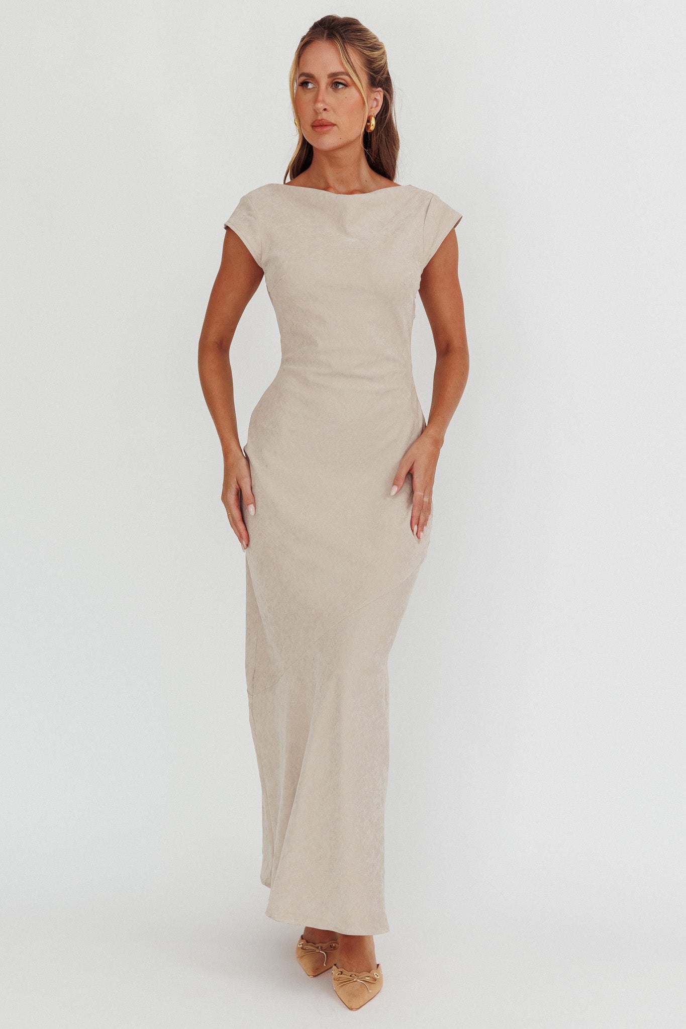 Maysa Cowl Back Maxi Dress Mushroom by Selfie Leslie