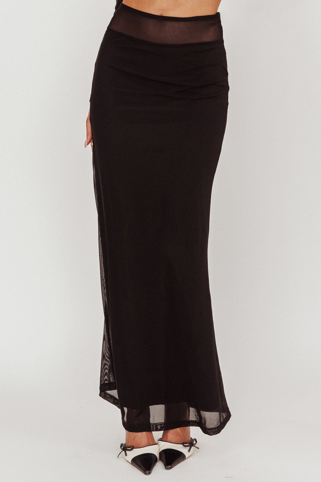 Perfect Worlds Mesh Maxi Skirt Black by Selfie Leslie