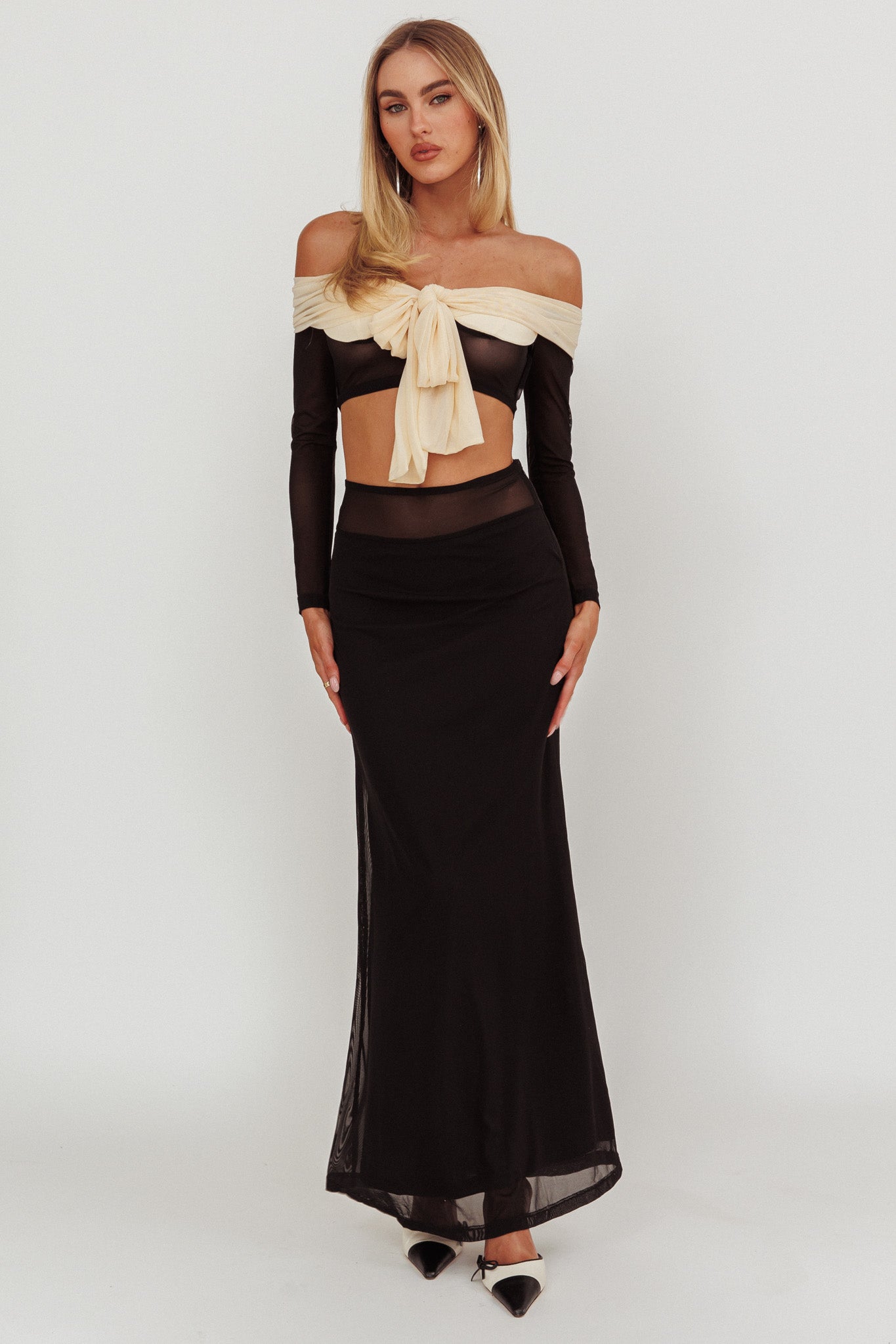 Perfect Worlds Mesh Maxi Skirt Black by Selfie Leslie
