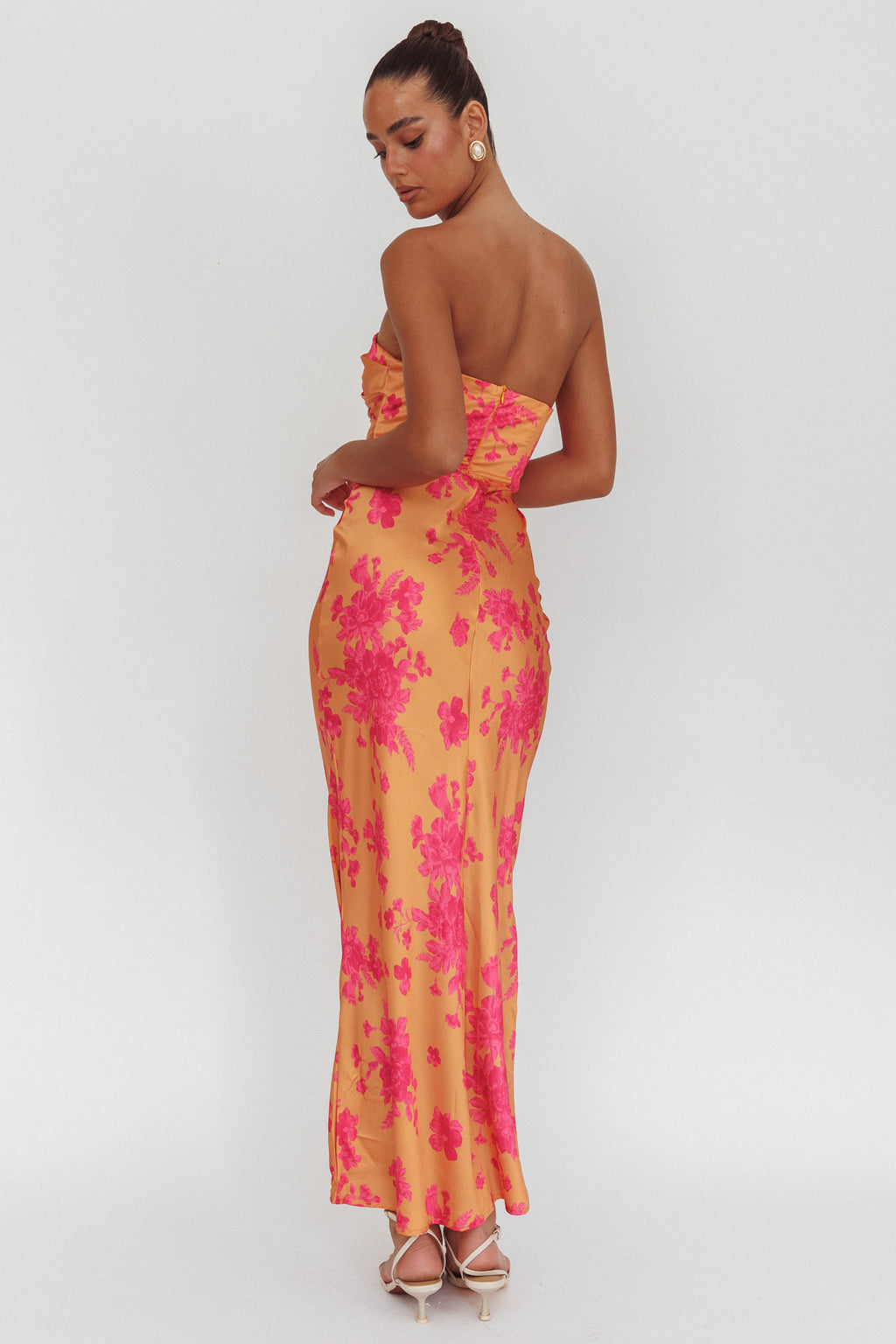 City Of Stars Strapless Maxi Dress Floral Orange by Selfie Leslie