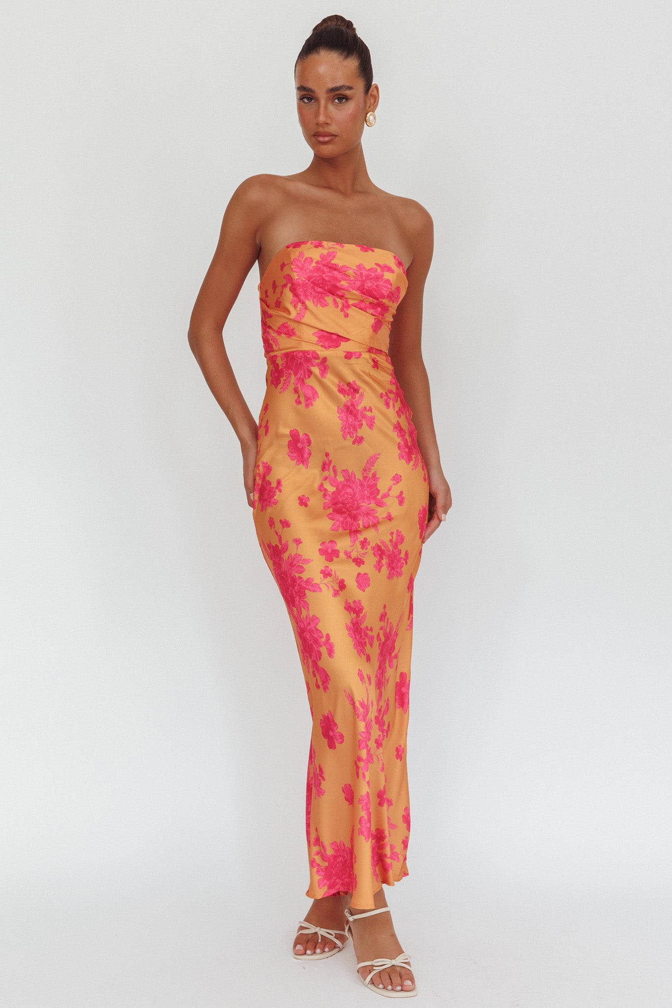 selfie leslie orange dress Liz Ruffle Shoulder Dress Floral Orange