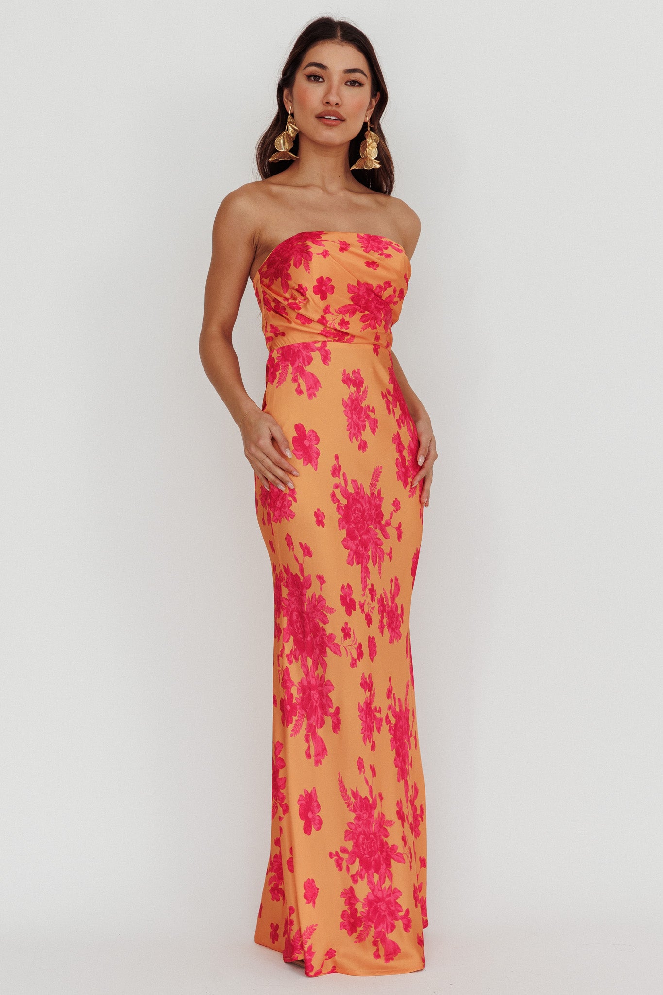 City Of Stars Strapless Maxi Dress Floral Orange City Of Stars Strapless Maxi Dress Floral Orange