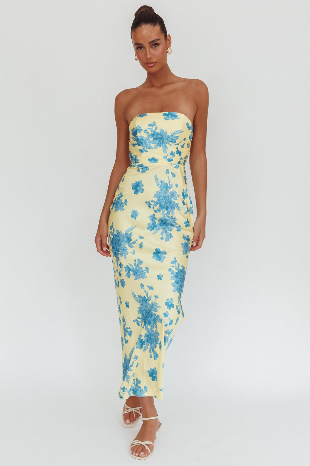 City Of Stars Strapless Maxi Dress Floral Yellow by Selfie Leslie