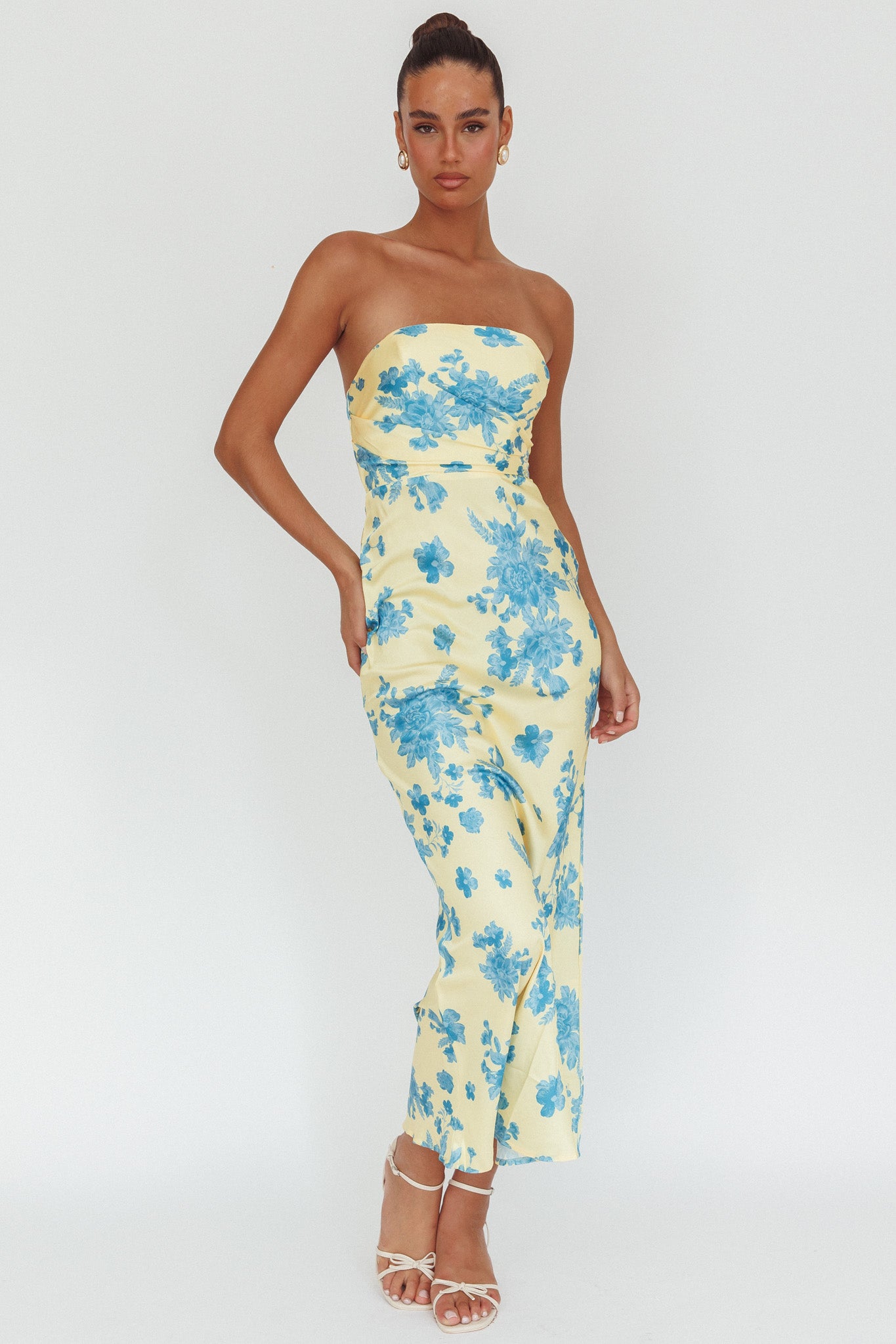 City Of Stars Strapless Maxi Dress Floral Yellow by Selfie Leslie