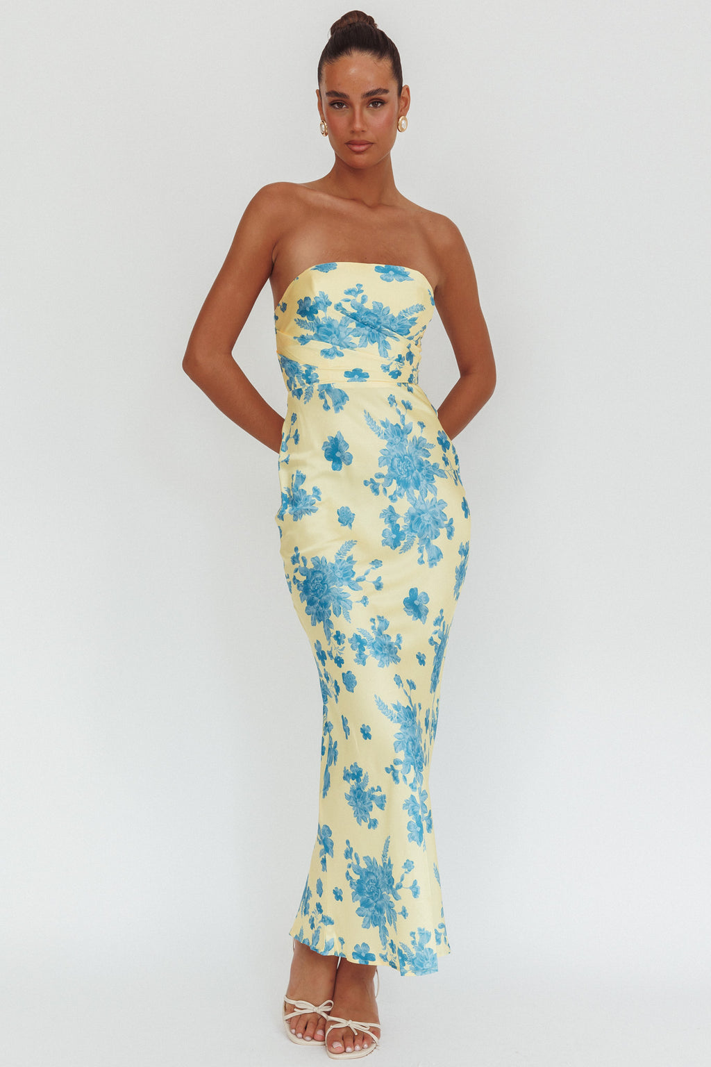 City Of Stars Strapless Maxi Dress Floral Yellow by Selfie Leslie
