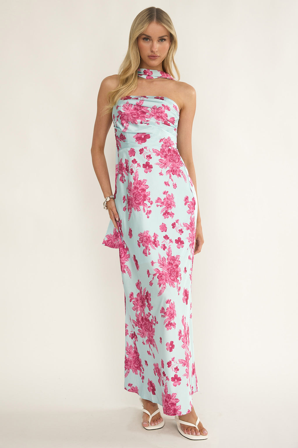 City Of Stars Strapless Scarf Maxi Dress Floral Ice Blue by Selfie Leslie