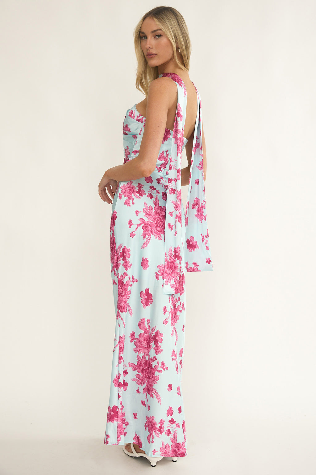 City Of Stars Strapless Scarf Maxi Dress Floral Ice Blue by Selfie Leslie
