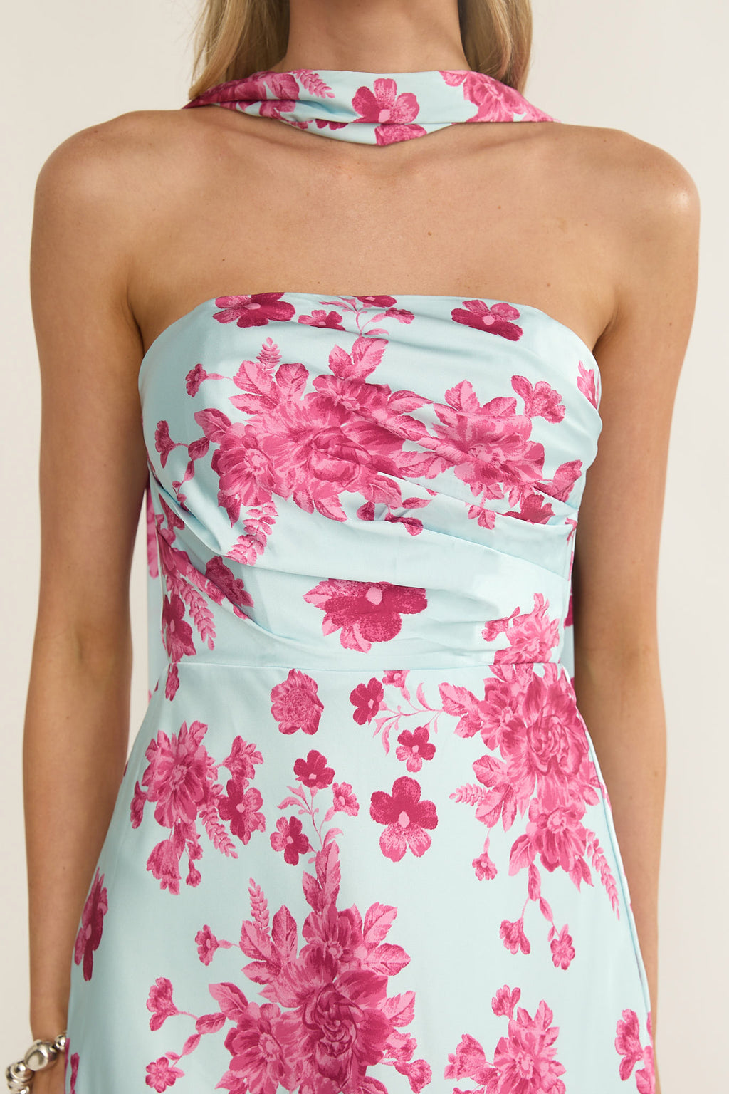 City Of Stars Strapless Scarf Maxi Dress Floral Ice Blue by Selfie Leslie