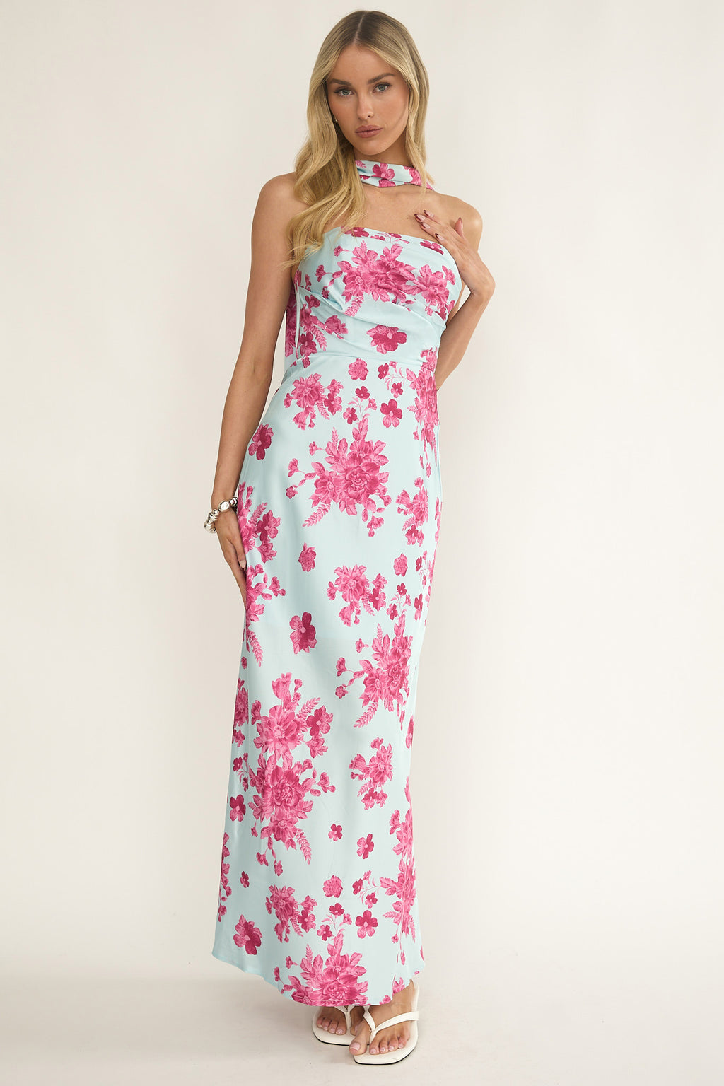 City Of Stars Strapless Scarf Maxi Dress Floral Ice Blue by Selfie Leslie