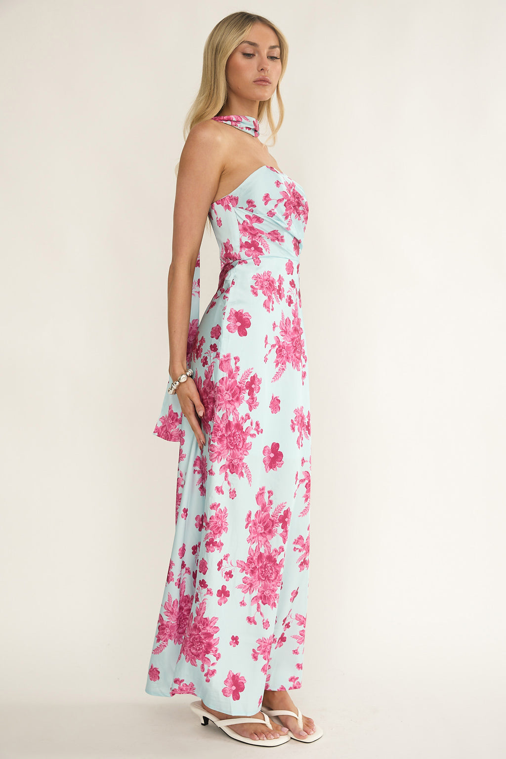City Of Stars Strapless Scarf Maxi Dress Floral Ice Blue by Selfie Leslie