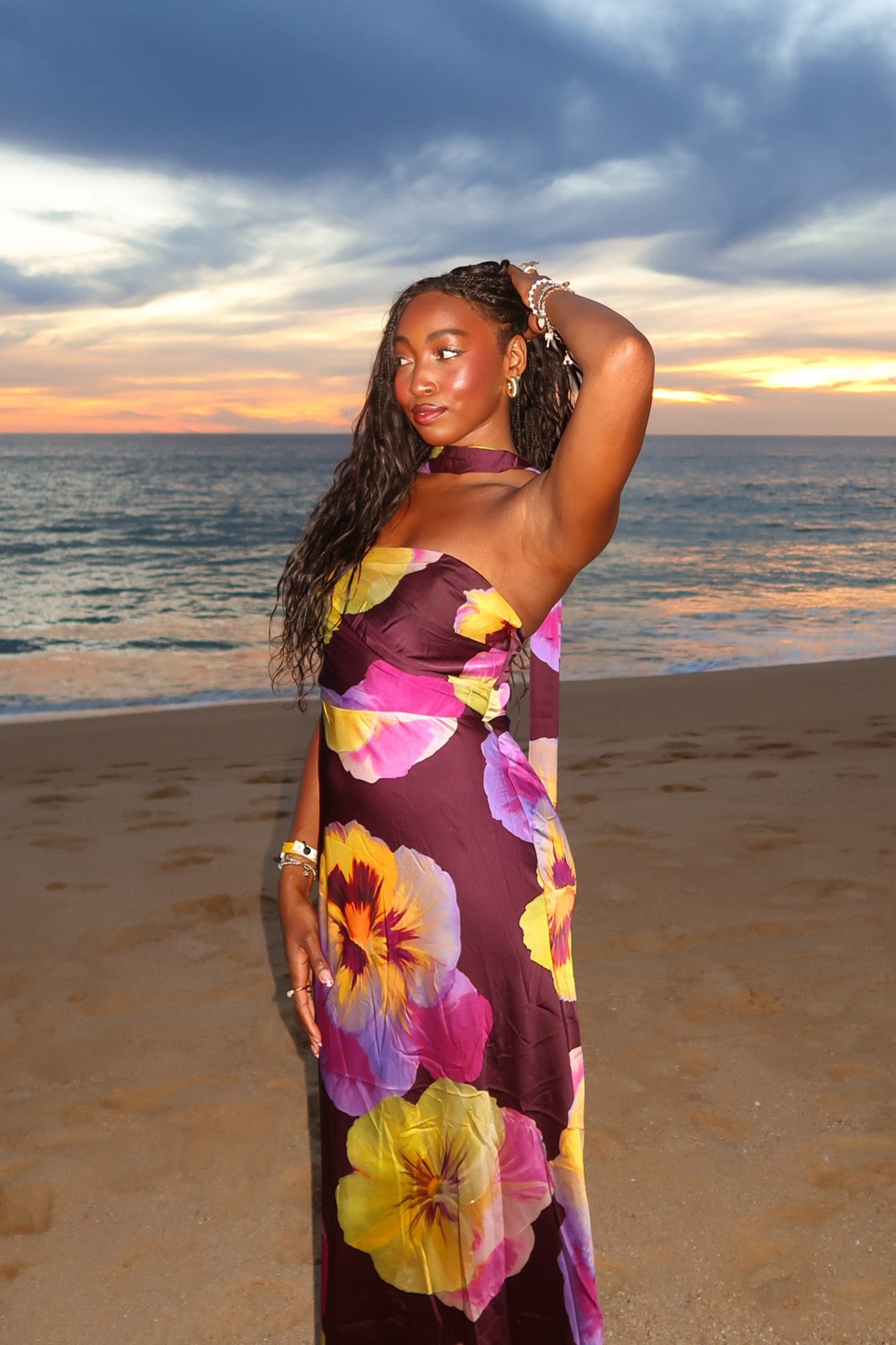City Of Stars Strapless Scarf Maxi Dress Pansies Plum | Selfie Leslie