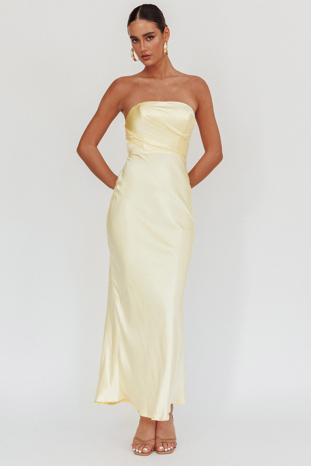 City Of Stars Strapless Maxi Dress Butter by Selfie Leslie