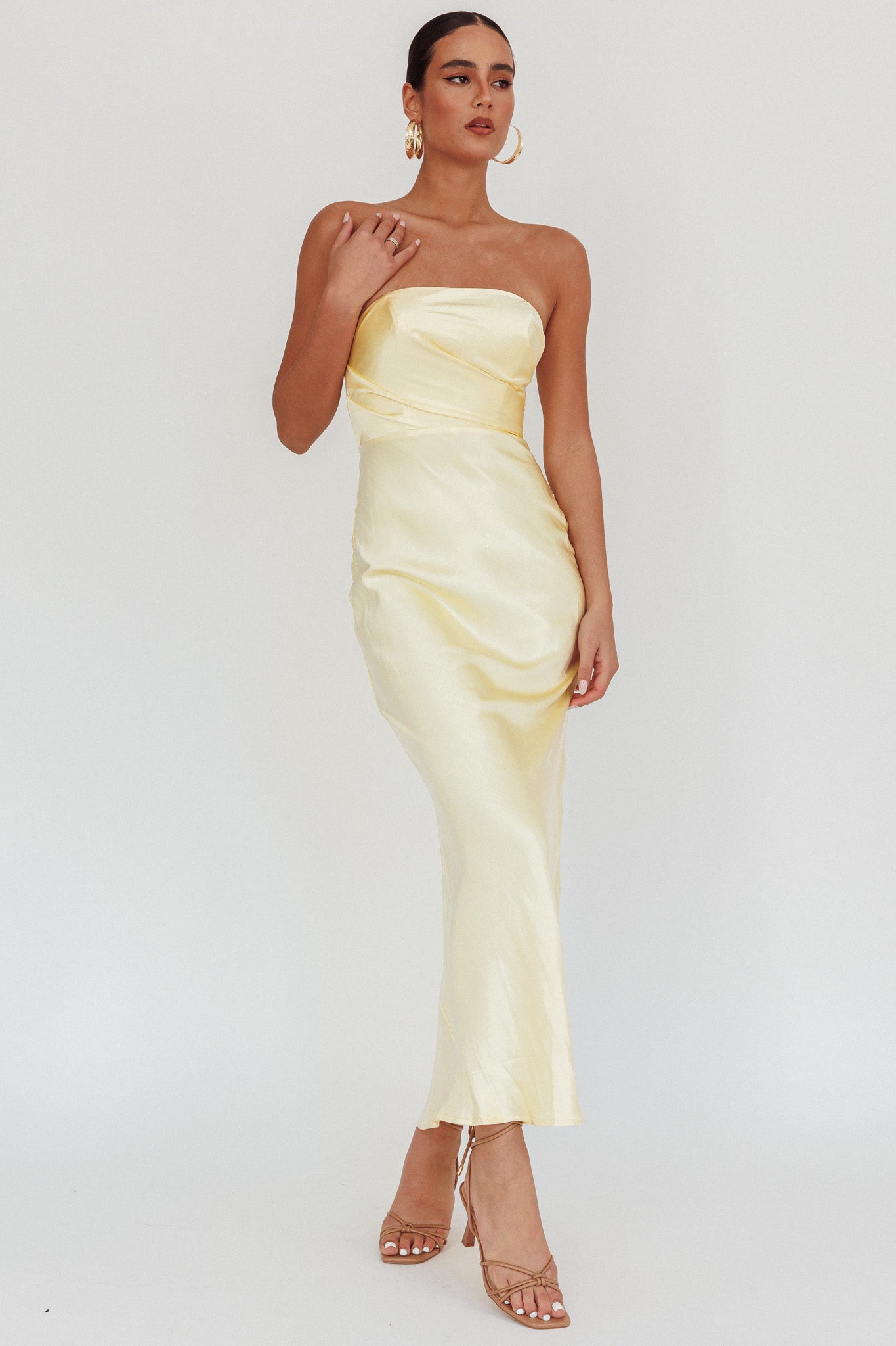City Of Stars Strapless Maxi Dress Butter by Selfie Leslie