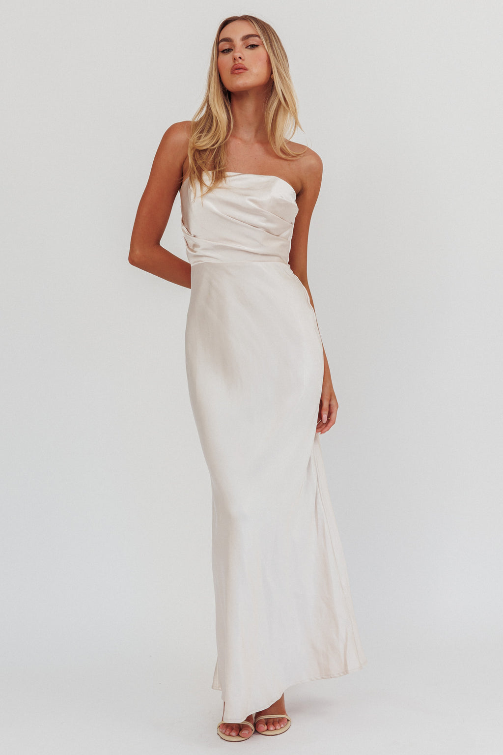City Of Stars Strapless Maxi Dress Champagne by Selfie Leslie
