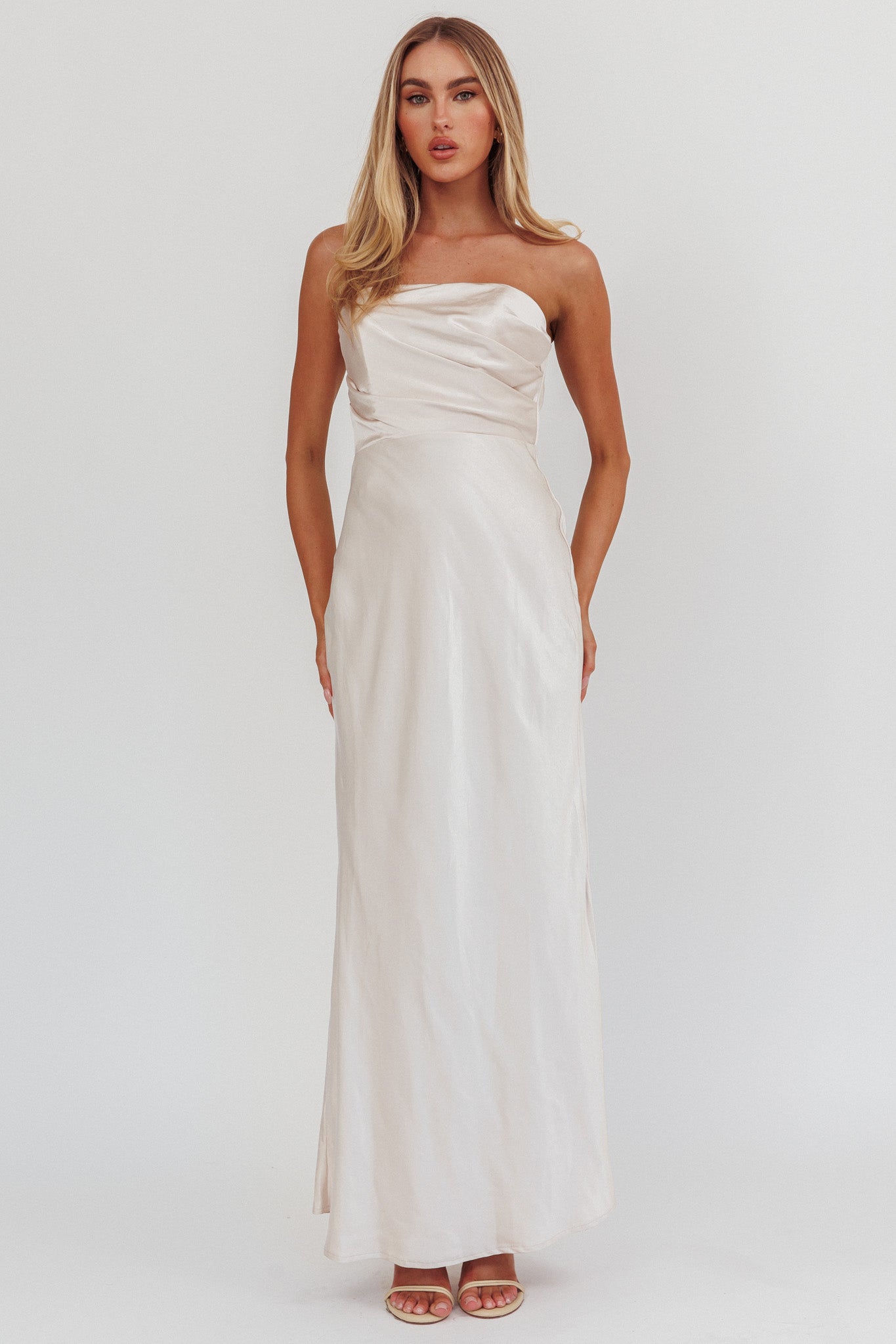 City Of Stars Strapless Maxi Dress Champagne by Selfie Leslie