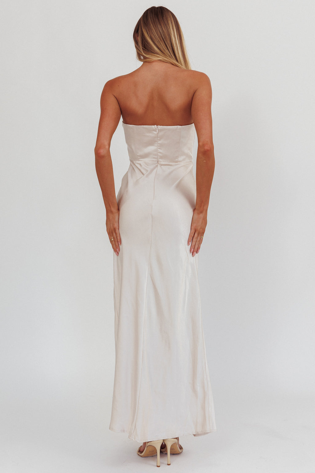 City Of Stars Strapless Maxi Dress Champagne by Selfie Leslie
