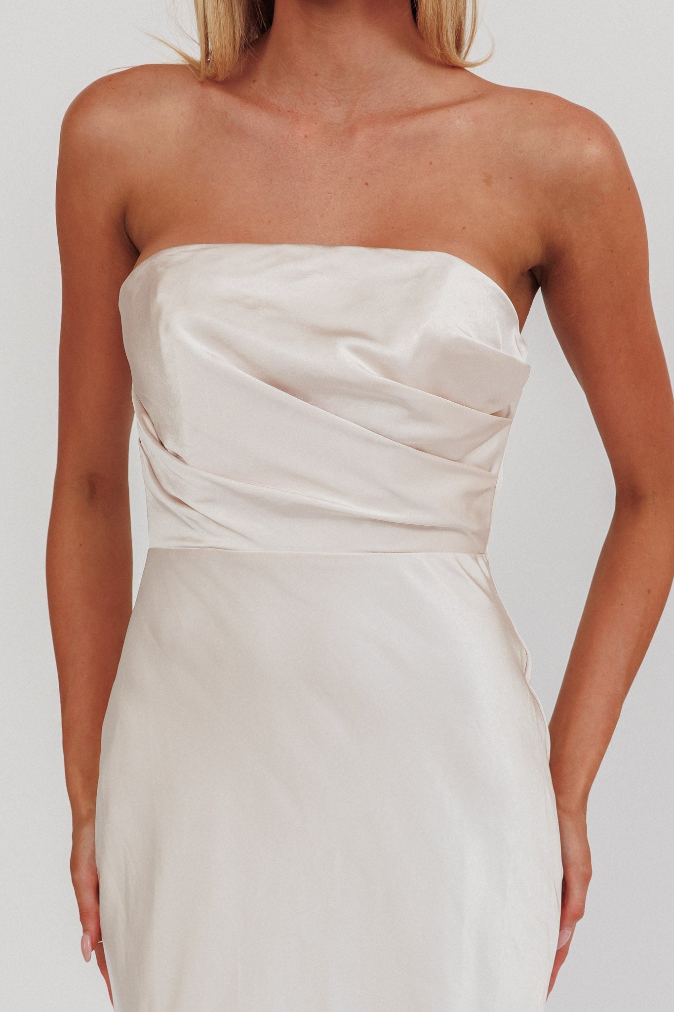 City Of Stars Strapless Maxi Dress Champagne by Selfie Leslie