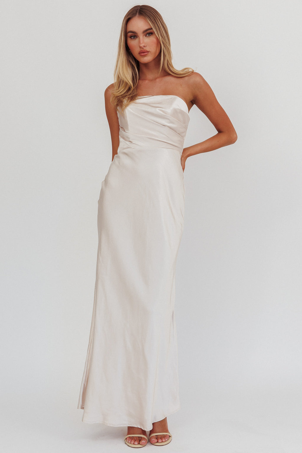 City Of Stars Strapless Maxi Dress Champagne by Selfie Leslie