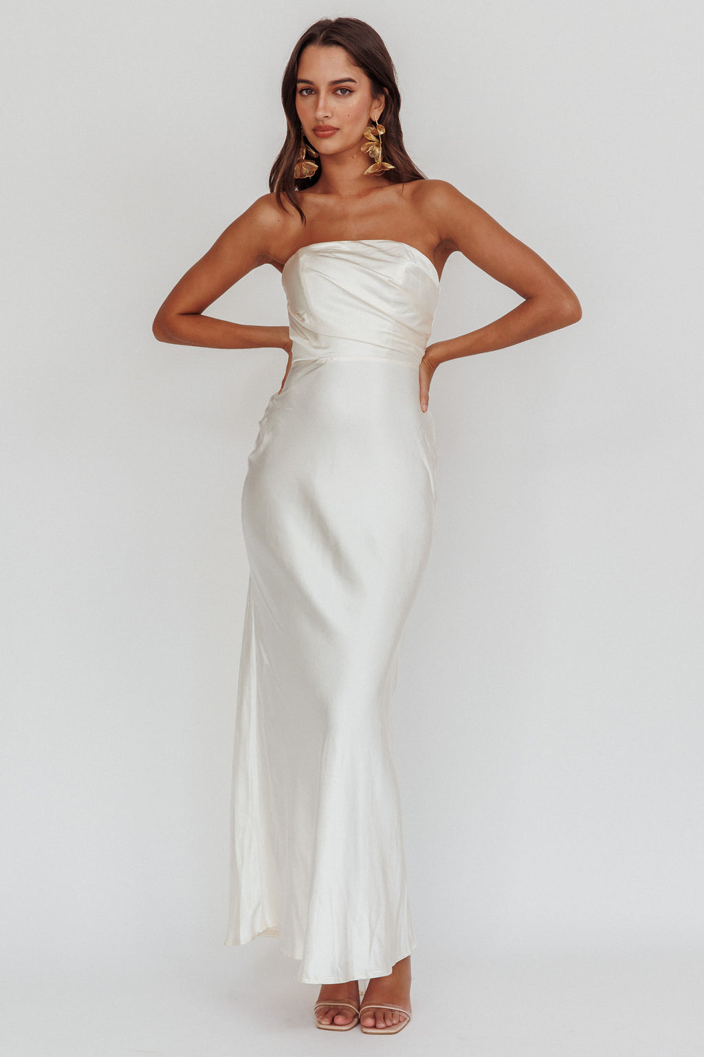 City Of Stars Strapless Maxi Dress Oyster by Selfie Leslie