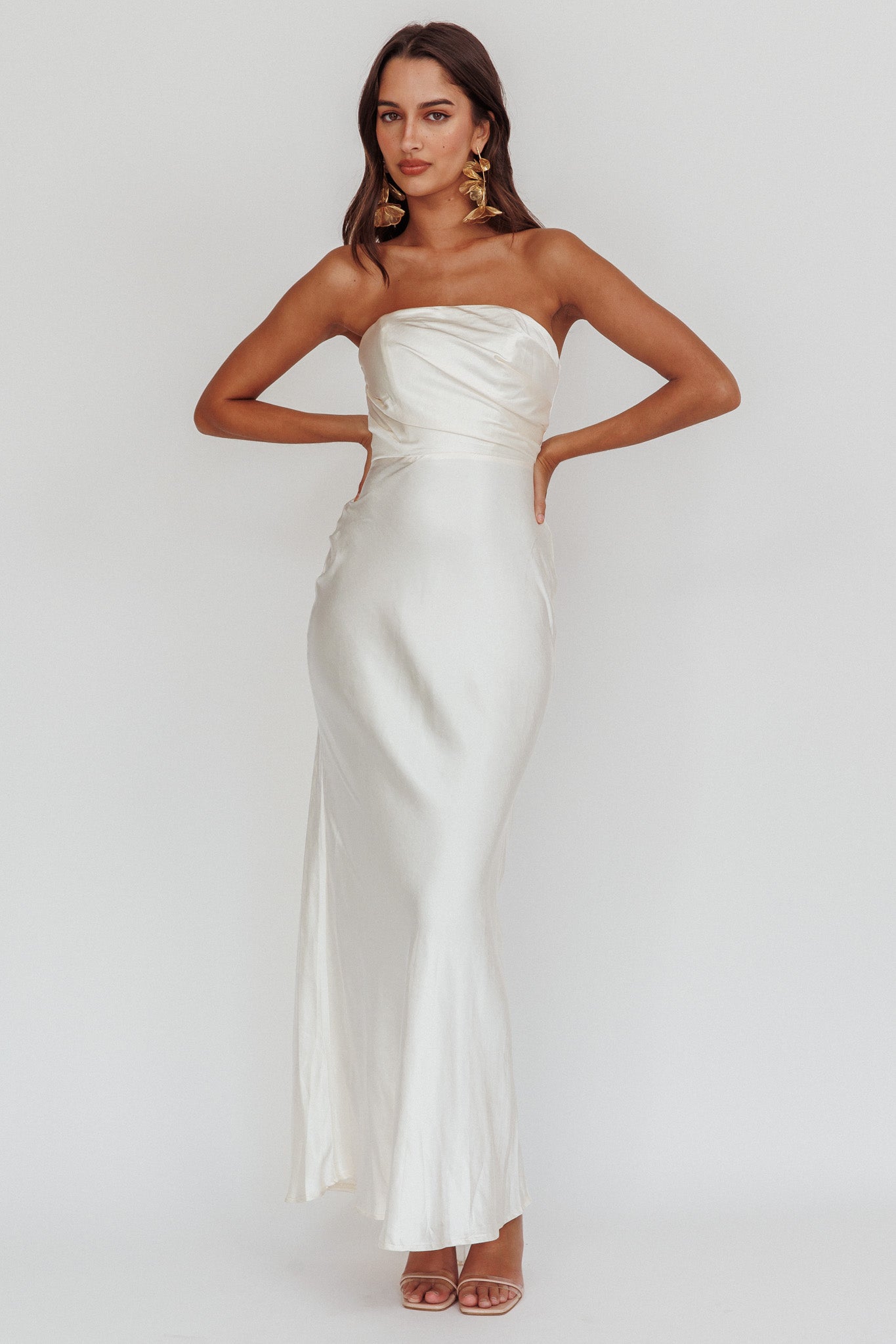 City Of Stars Strapless Maxi Dress Oyster by Selfie Leslie