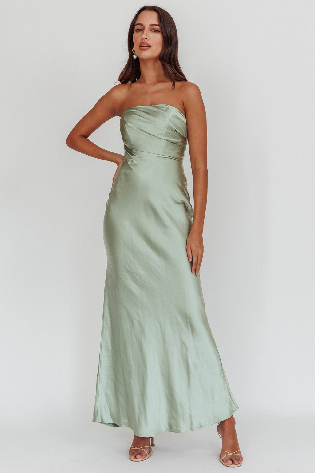 City Of Stars Strapless Maxi Dress Pistachio by Selfie Leslie