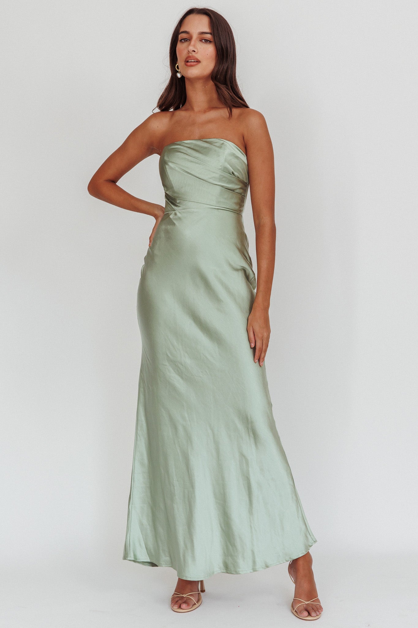 City Of Stars Strapless Maxi Dress Pistachio by Selfie Leslie