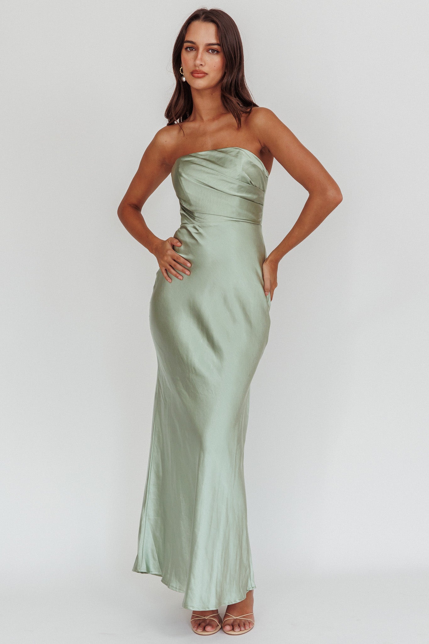 knee length dresses for ladies City Of Stars Strapless Maxi Dress Pistachio