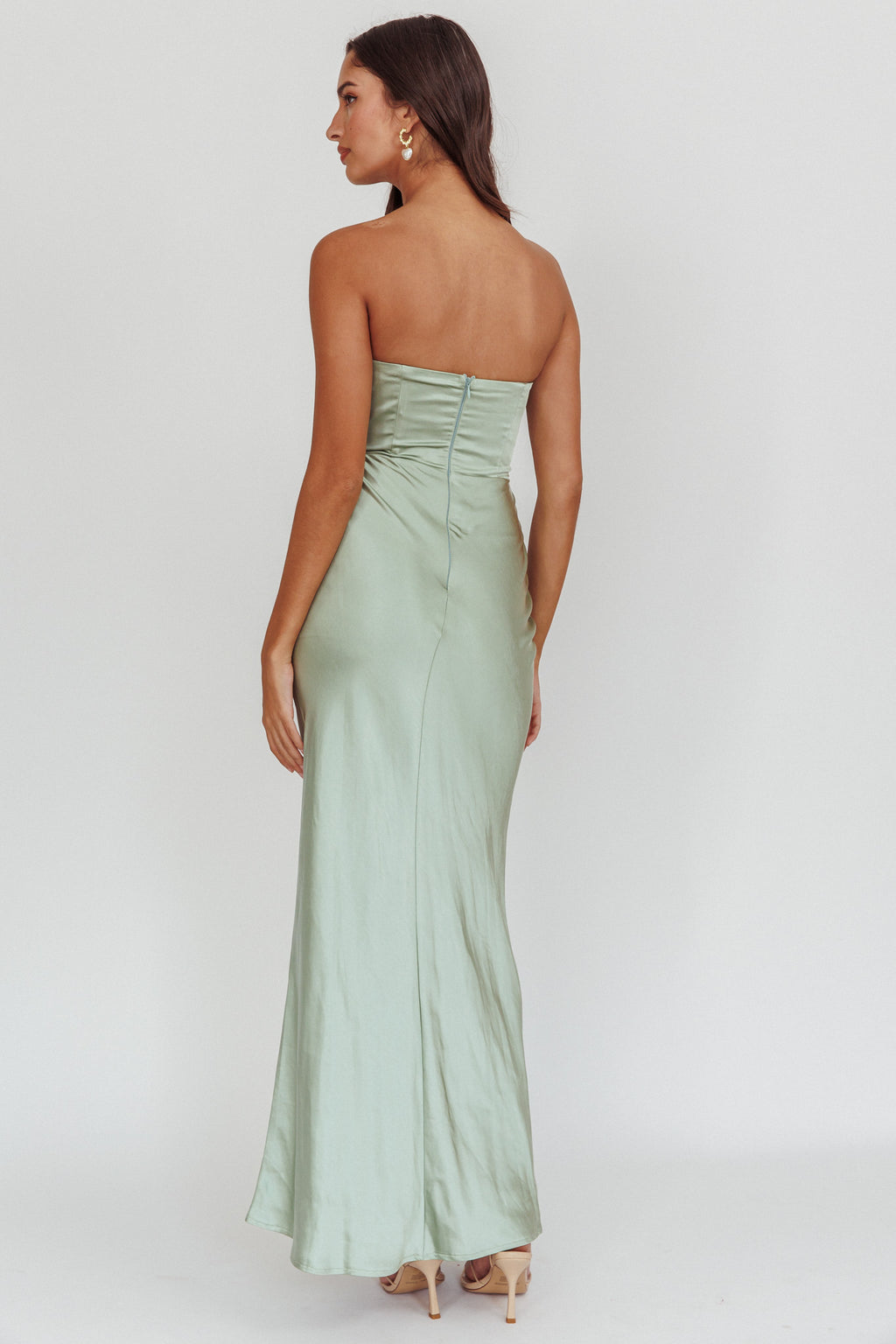 City Of Stars Strapless Maxi Dress Pistachio by Selfie Leslie