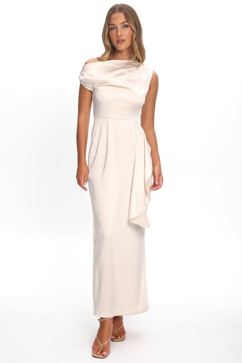 Tova Draped One-Shoulder Maxi Dress Champagne– Selfie Leslie