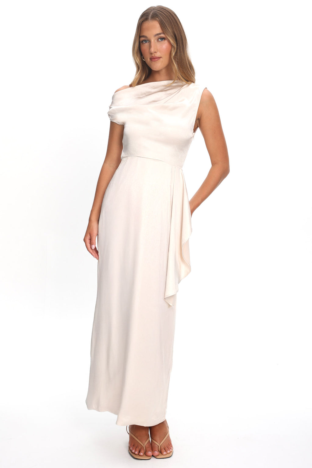 Tova Draped One-Shoulder Maxi Dress Champagne