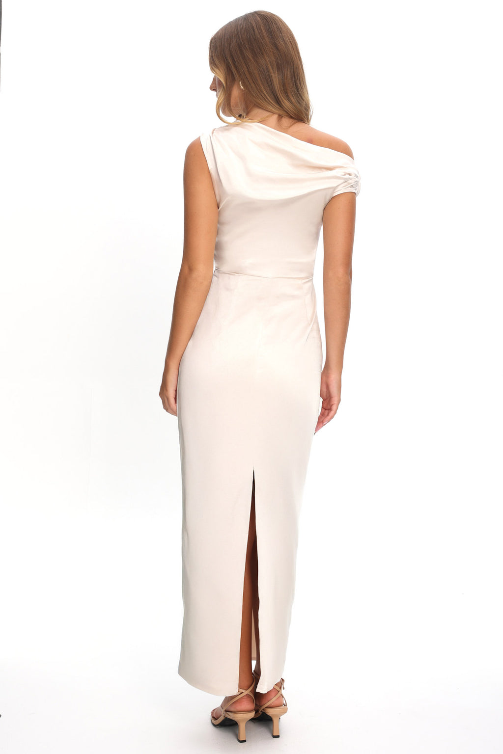 Tova Draped One-Shoulder Maxi Dress Champagne