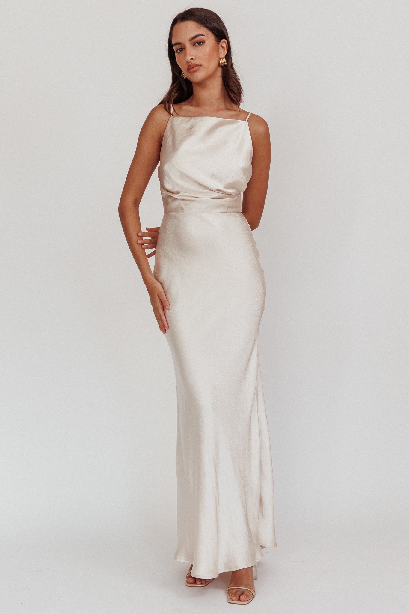 Laila Boat Neck Maxi Dress Stone Champagne– Selfie Leslie