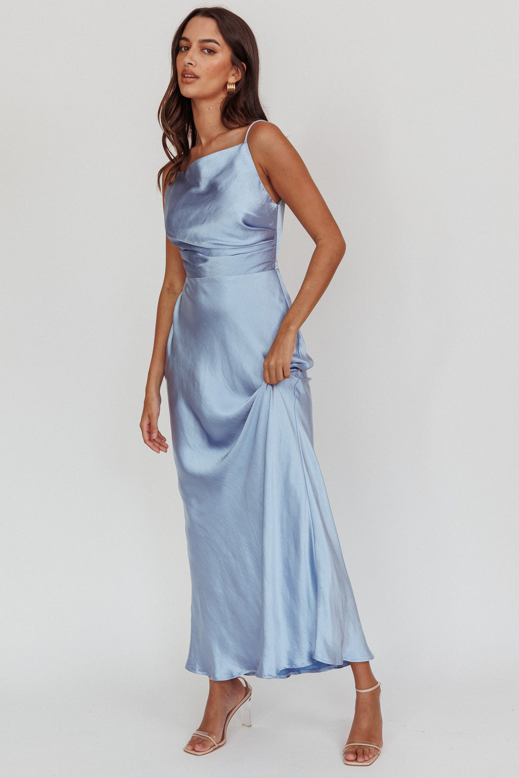 Laila Boat Neck Maxi Dress Stone Blue by Selfie Leslie
