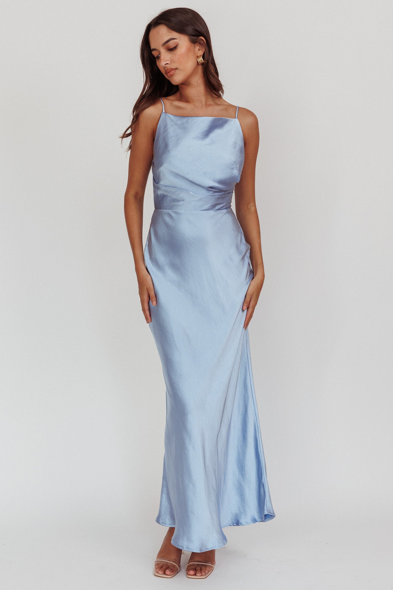 Laila Boat Neck Maxi Dress Stone Blue by Selfie Leslie