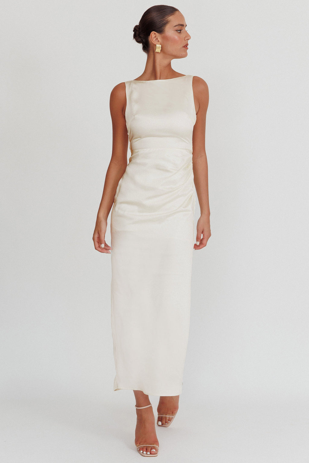 Leila Boat Neck Maxi Dress Ivory by Selfie Leslie