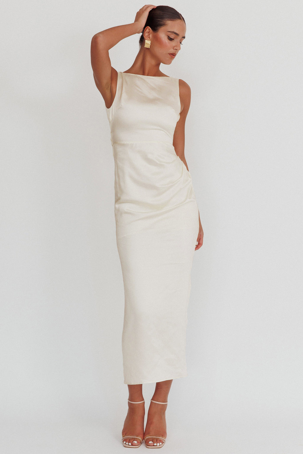 Leila Boat Neck Maxi Dress Ivory by Selfie Leslie