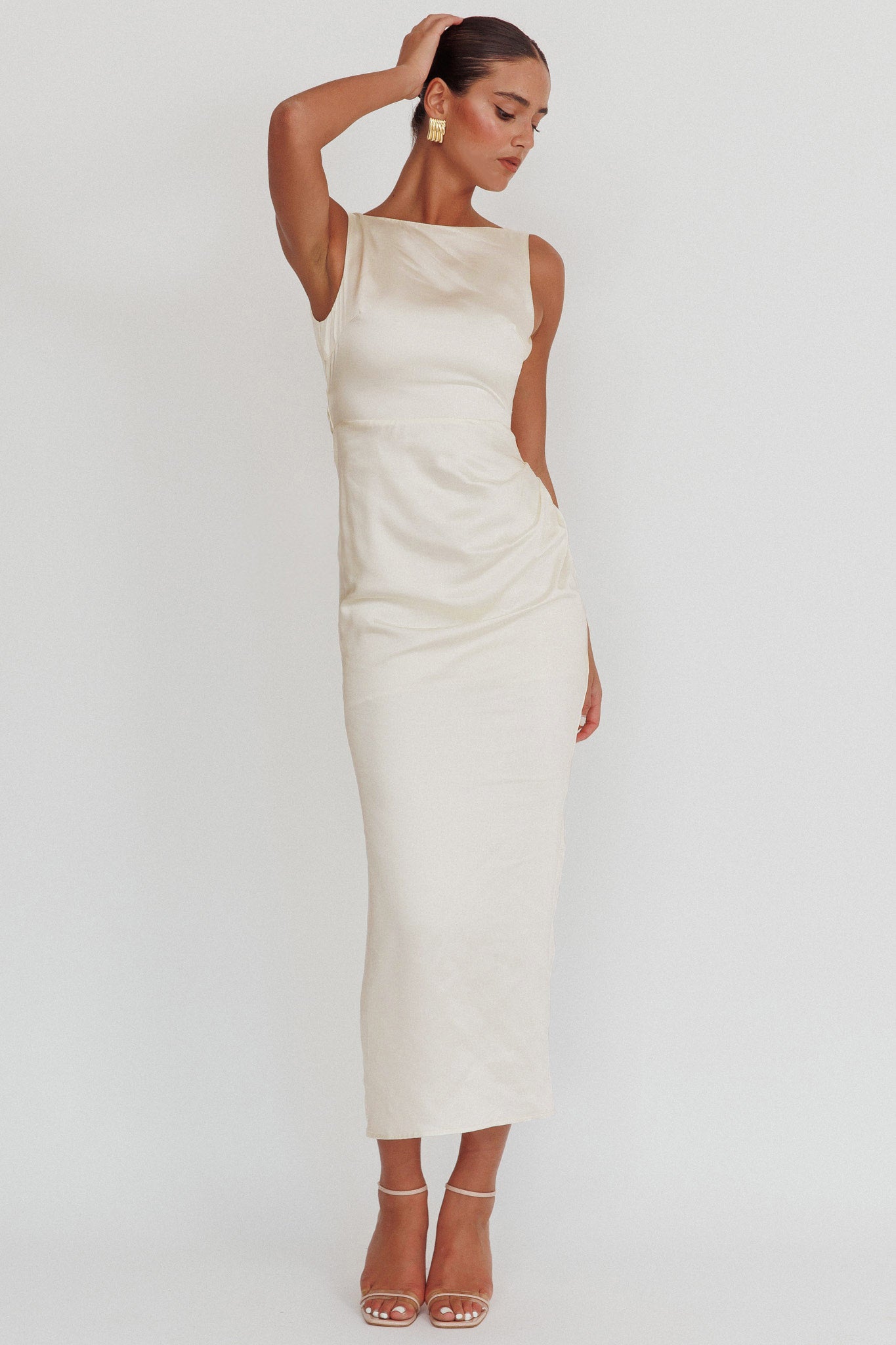 Leila Boat Neck Maxi Dress Ivory by Selfie Leslie