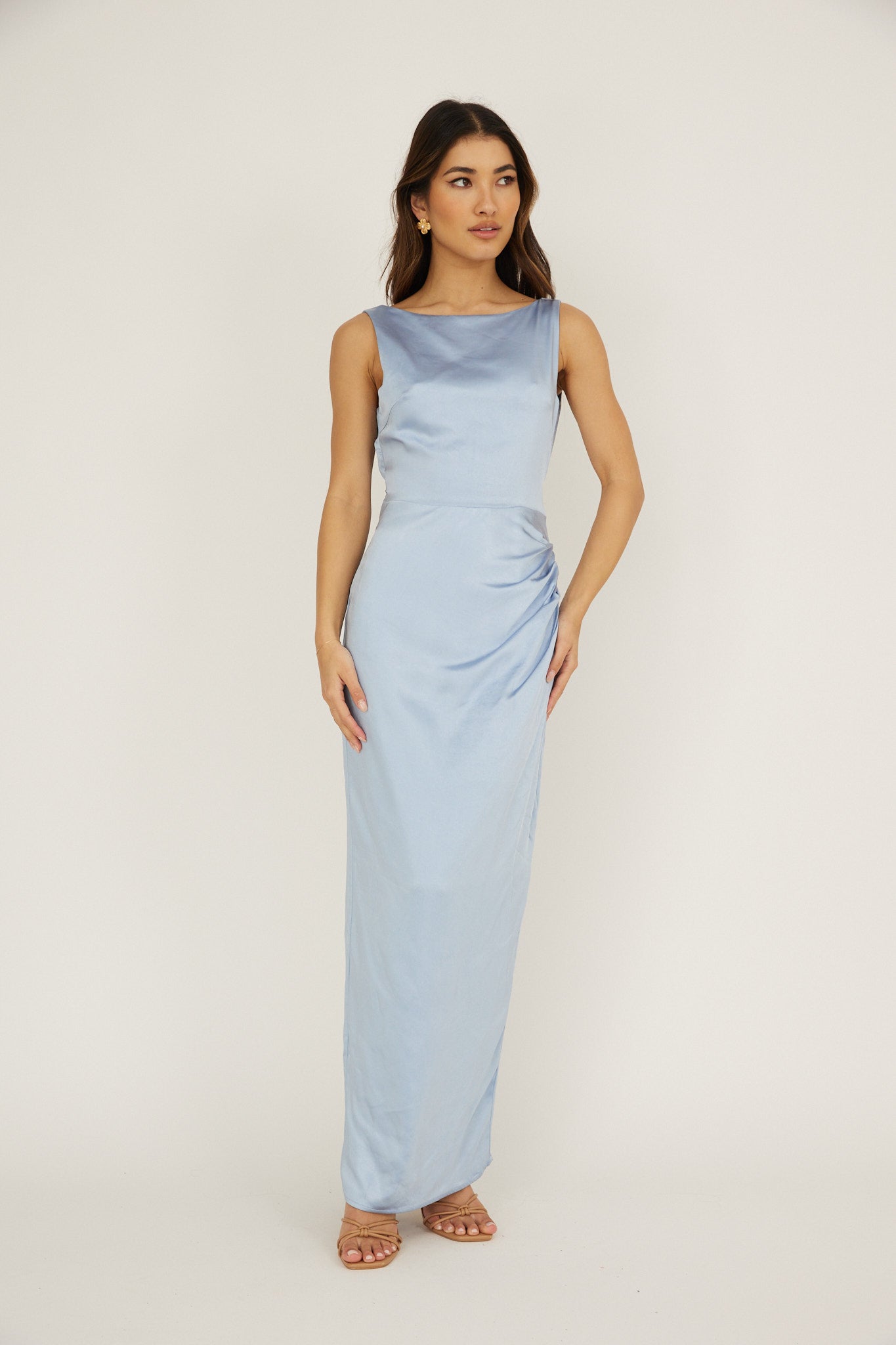 Leila Boat Neck Midi Dress Blue