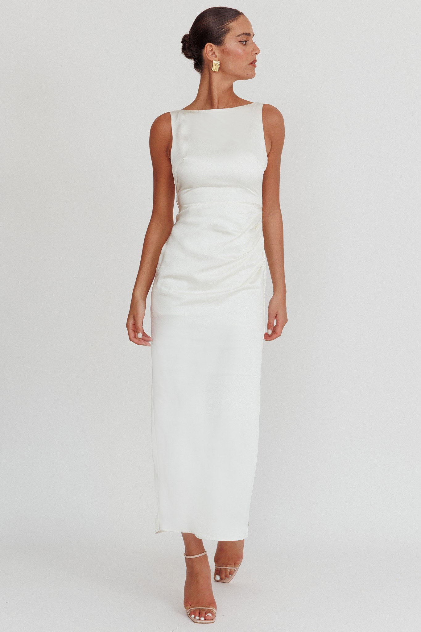 Shop the Leila Boat Neck Midi Dress Ivory | Selfie Leslie