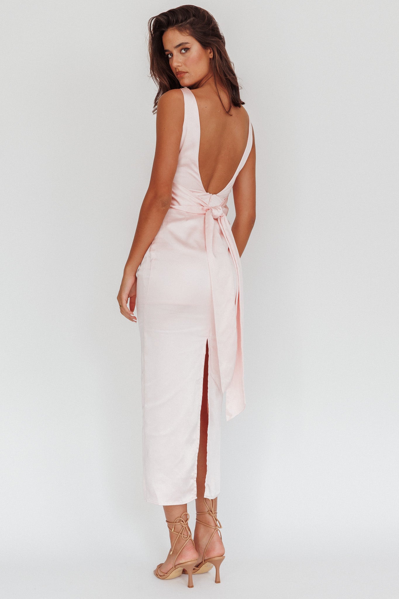 Leila Boat Neck Midi Dress Pink by Selfie Leslie