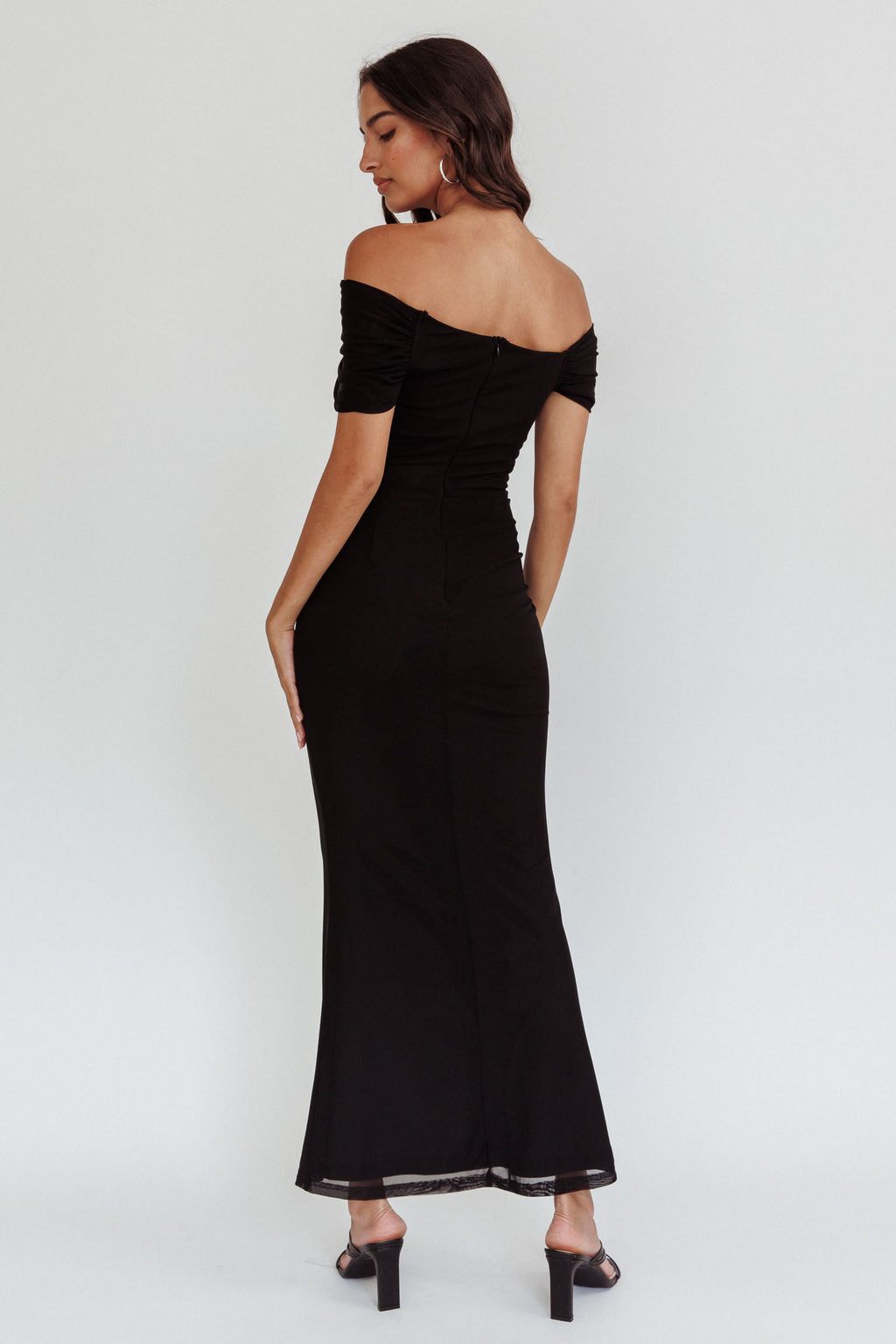 Aqaba Off-Shoulder Mesh Maxi Dress Black by Selfie Leslie