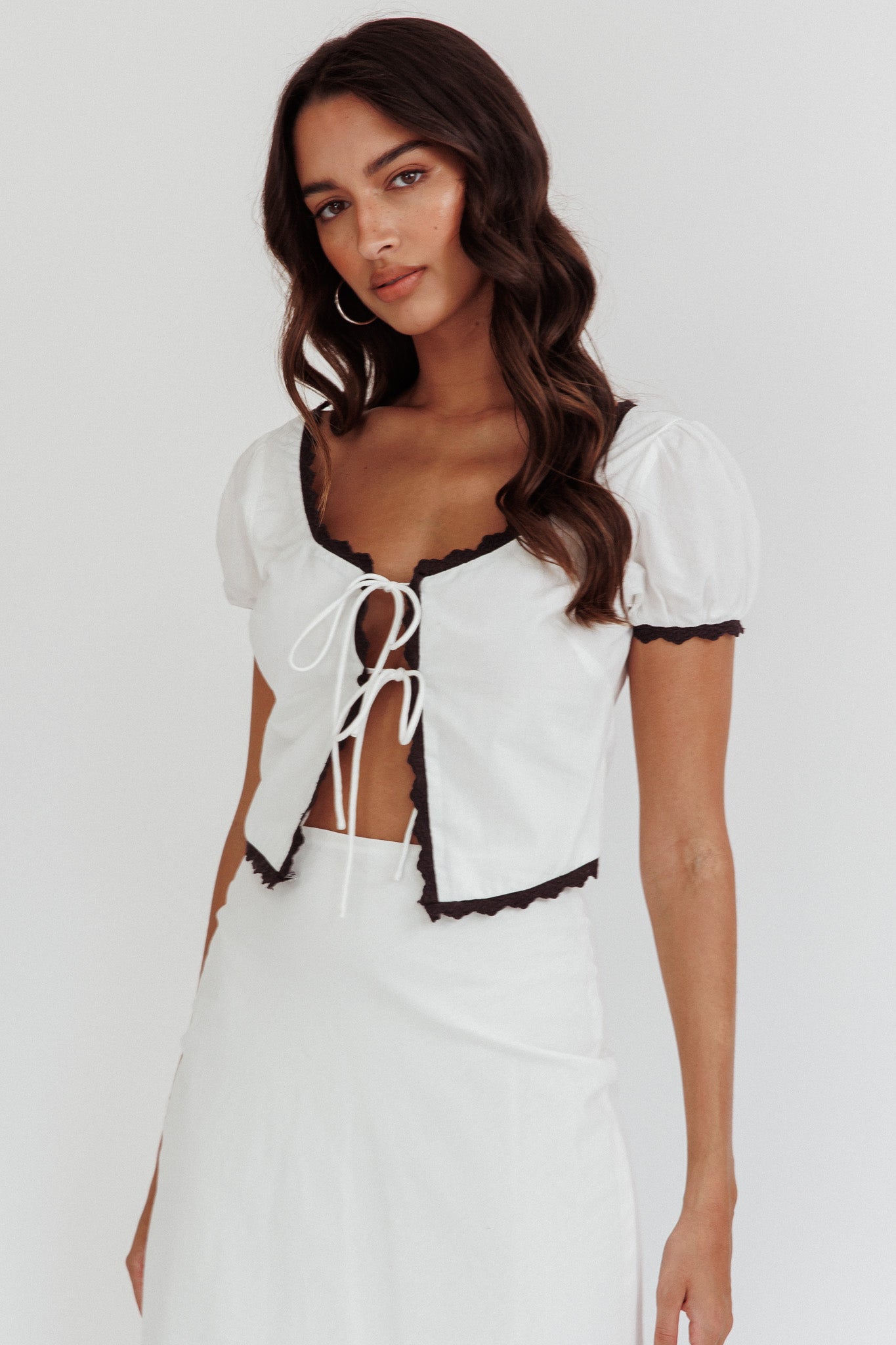Wistful Tied Puff Sleeve Top White by Selfie Leslie