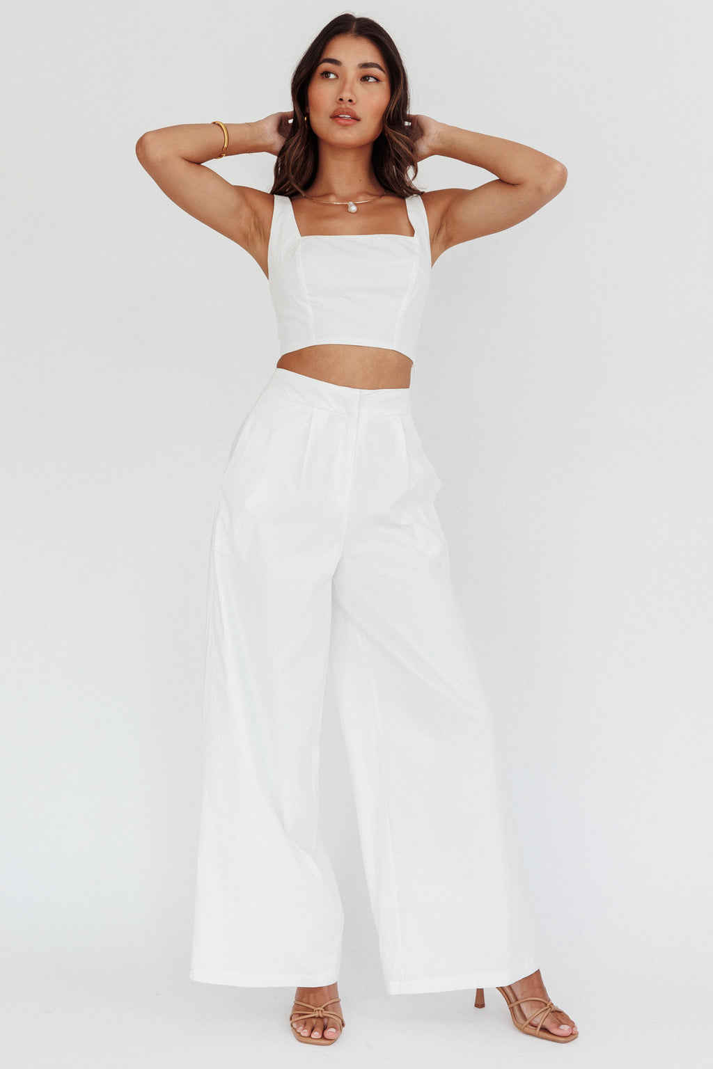 Empire Wide-Leg Side Pocket Pants White by Selfie Leslie