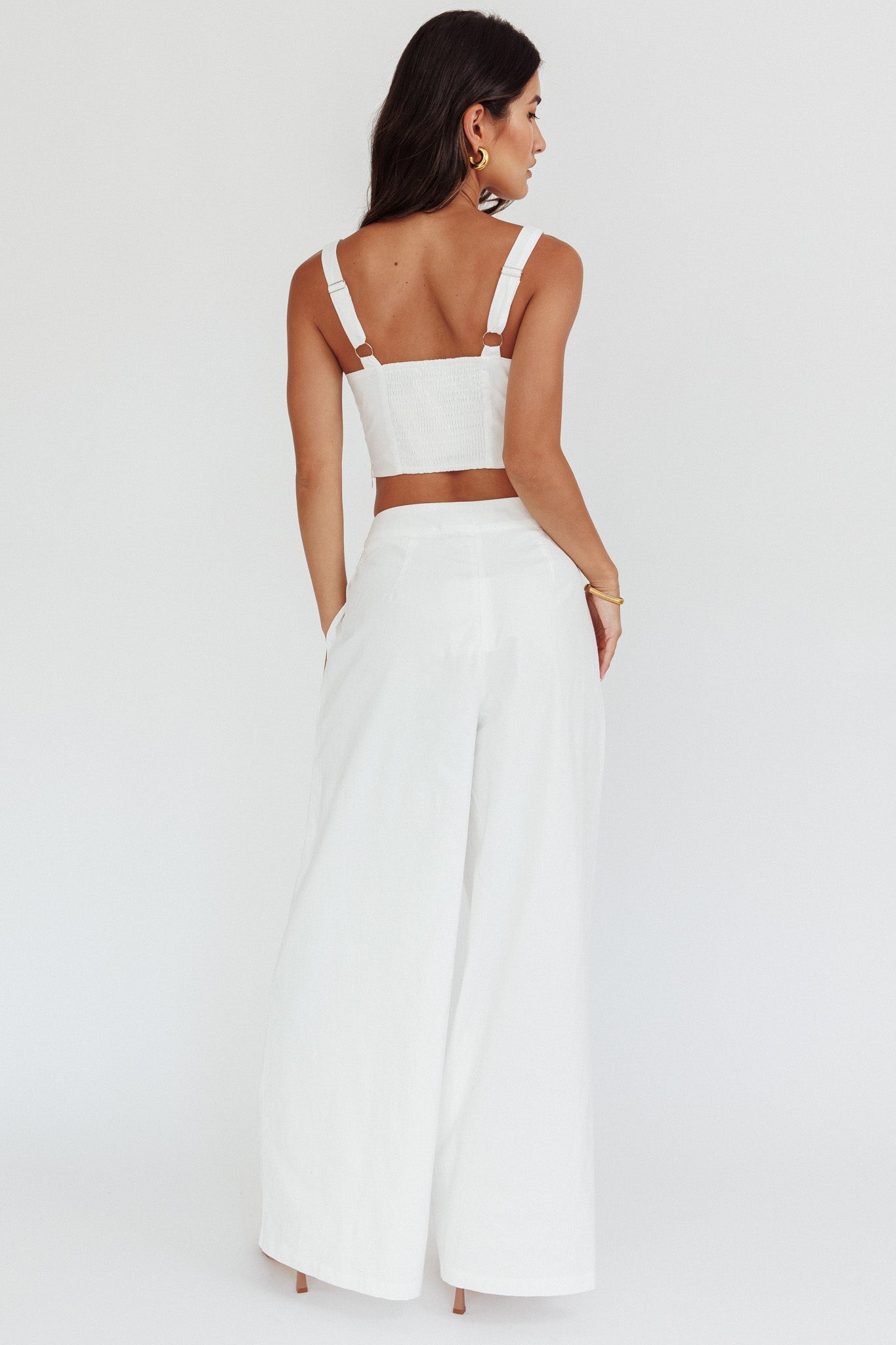 Empire Wide-Leg Side Pocket Pants White by Selfie Leslie