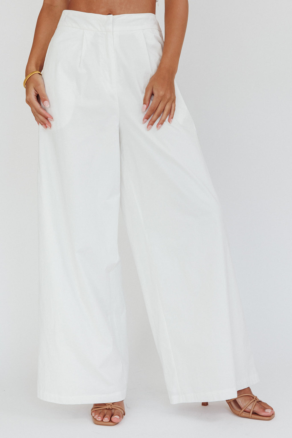 Empire Wide-Leg Side Pocket Pants White by Selfie Leslie