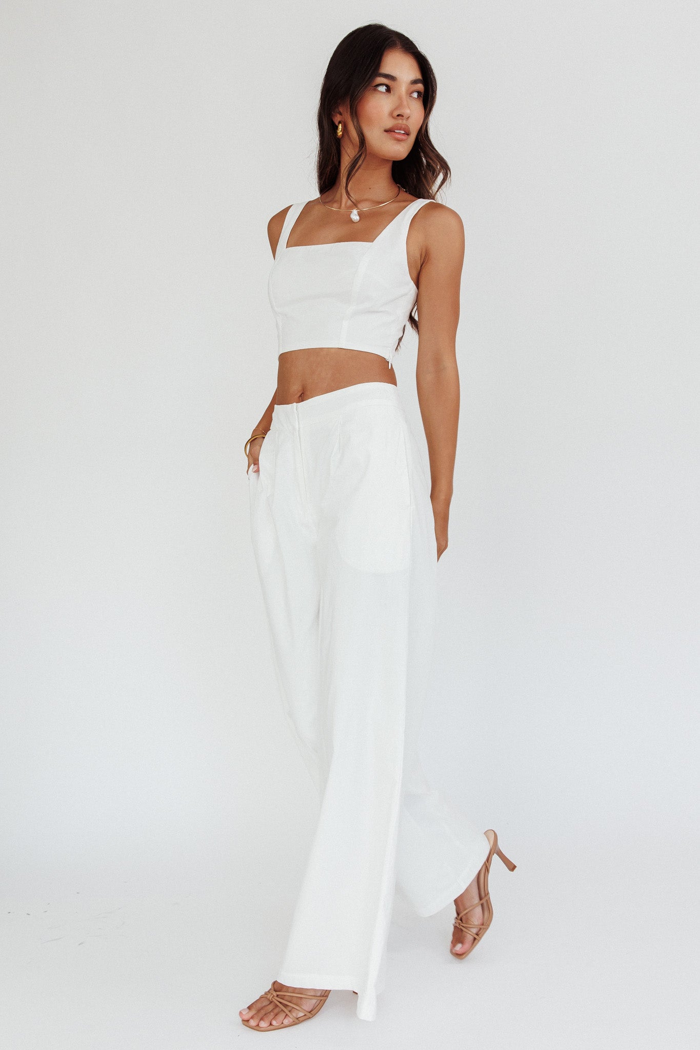 Empire Wide-Leg Side Pocket Pants White– Selfie Leslie